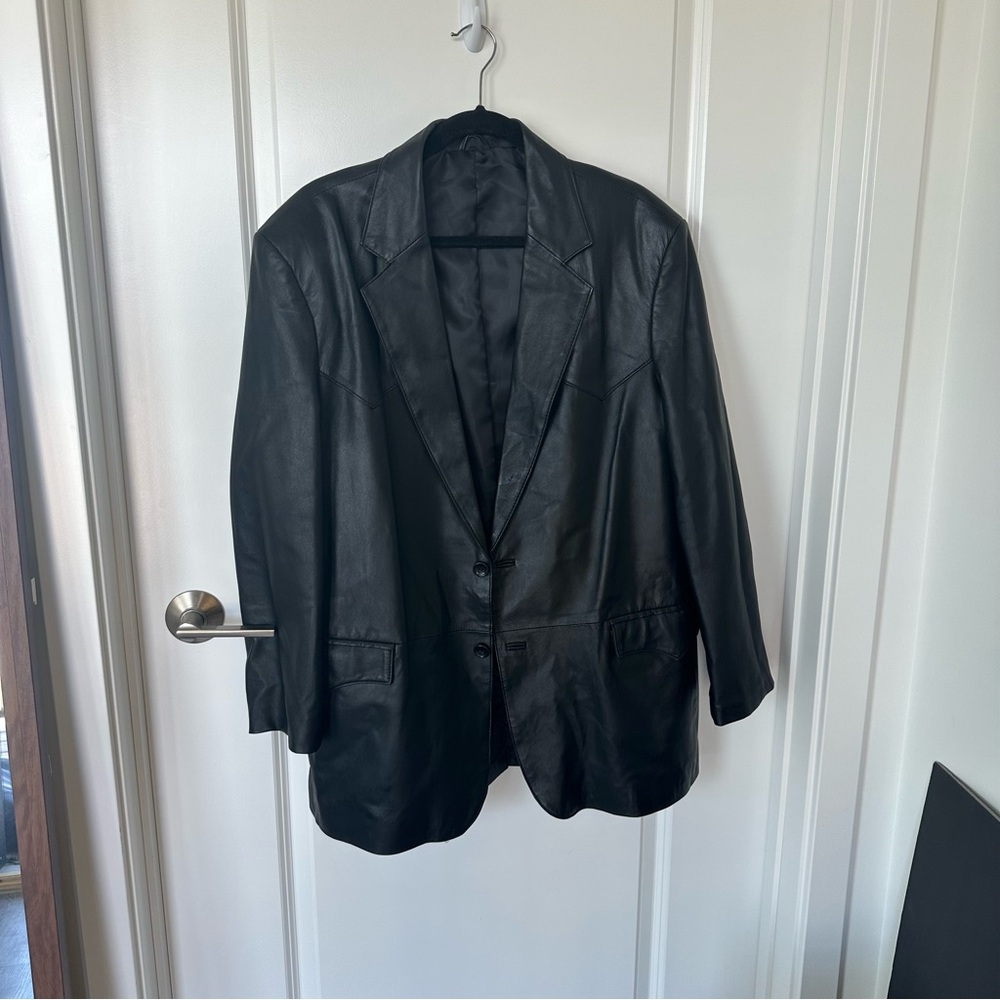 Western black leather blazer
